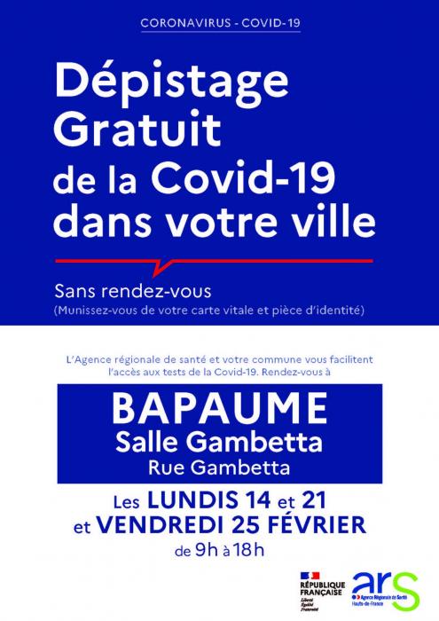 Des opérations de dépistages gratuits contre la Covid 19 à Bapaume