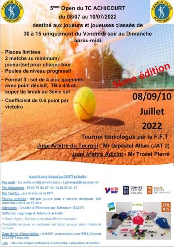 Le 5ème Open du Tennis Club Achicourt ce week end